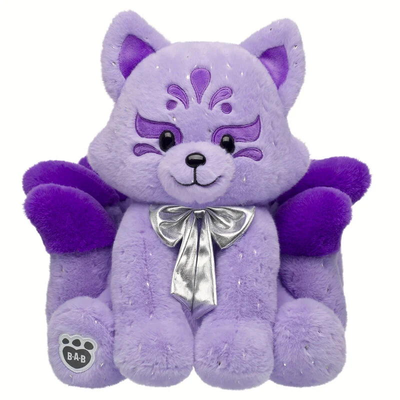 Nine-tailed Kitsune Fox Stuffed Animal with Silver Gifting Bow